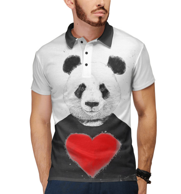 Мужское поло с изображением Влюбленная панда цвета Белый