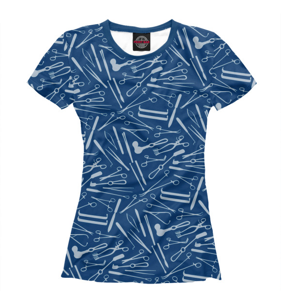 Женская футболка с изображением Хирургические инструменты цвета Белый