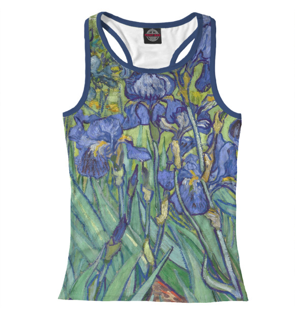 Женская майка-борцовка с изображением Винсент ван Гог. Ирисы цвета Белый