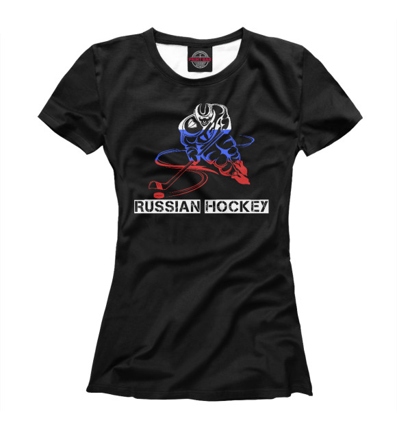 Женская футболка с изображением Russian Hockey цвета Белый
