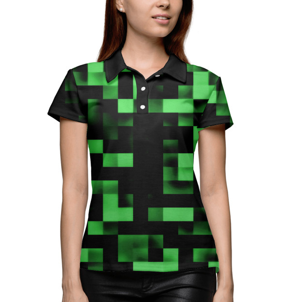 Женское поло с изображением Зеленые кубики цвета Белый