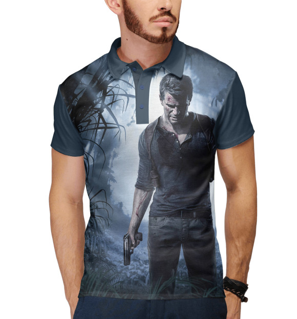 Мужское поло с изображением Uncharted 4: A Thief's End цвета Белый