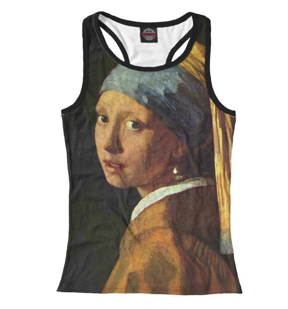 Женская майка-борцовка с изображением Девушка с  жемчужной серёжкой цвета Белый