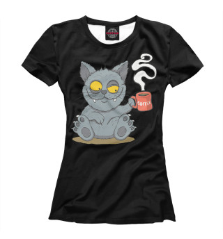 Женская футболка Кот с кофе