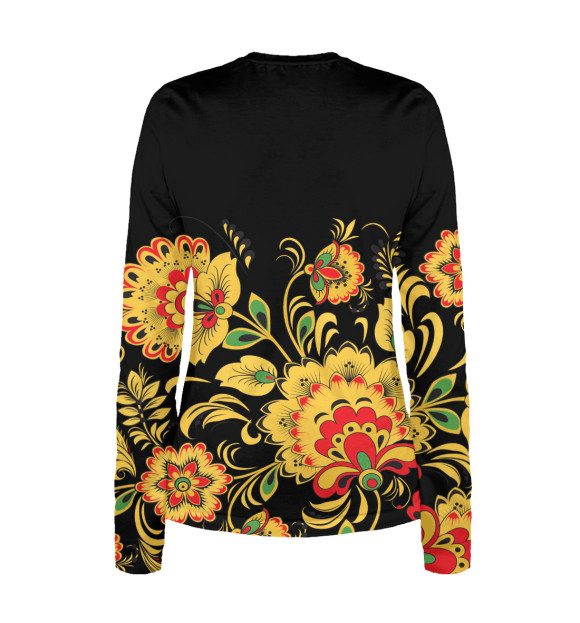 Женский лонгслив с изображением Хохлома цвета Белый