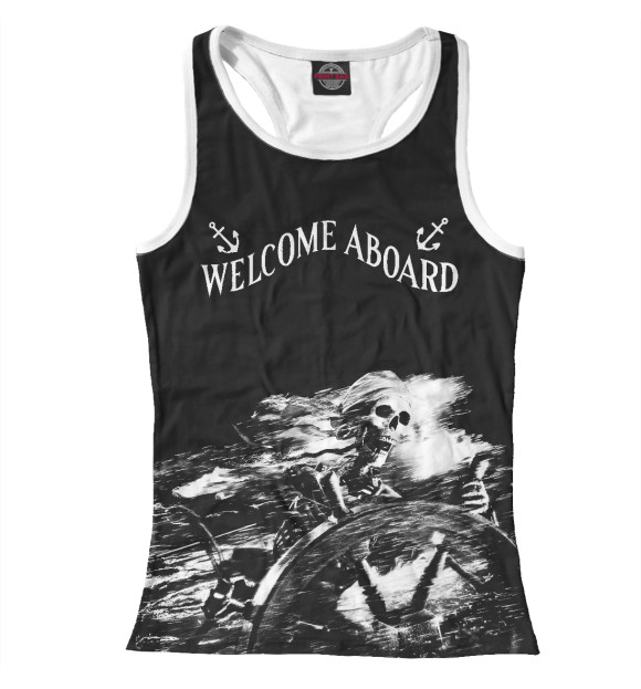 Женская майка-борцовка с изображением За штурвалом цвета Белый