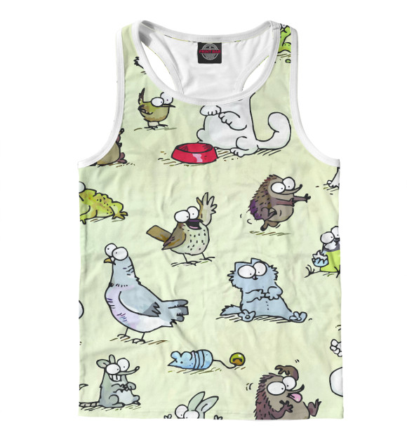 Мужская майка-борцовка с изображением Милые котики цвета Белый