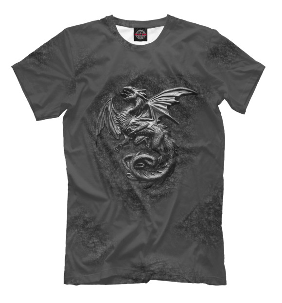 Мужская футболка с изображением Стальной Дракон на скале. цвета Молочно-белый