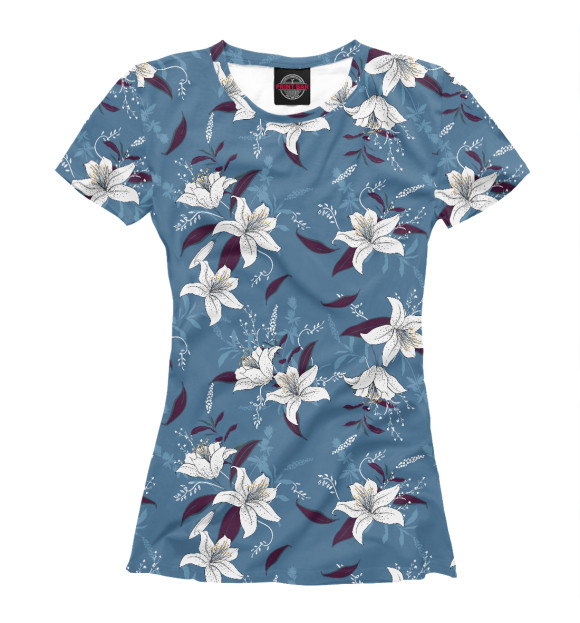 Женская футболка с изображением Прекрасные лилии цвета Белый