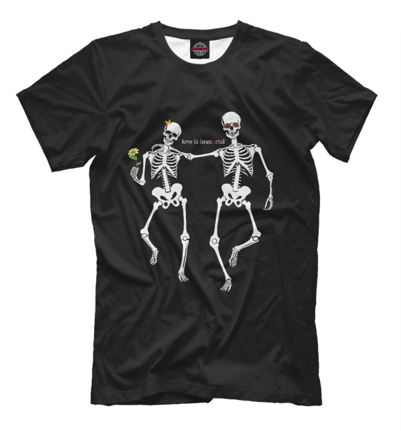 Мужская футболка с изображением Любовь скелетов цвета Белый