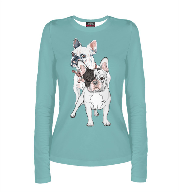 Женский лонгслив с изображением Два французских бульдога цвета Белый