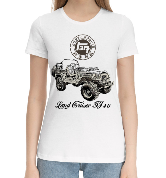 Женская хлопковая футболка с изображением Land Cruiser FJ40 4X4 цвета Белый