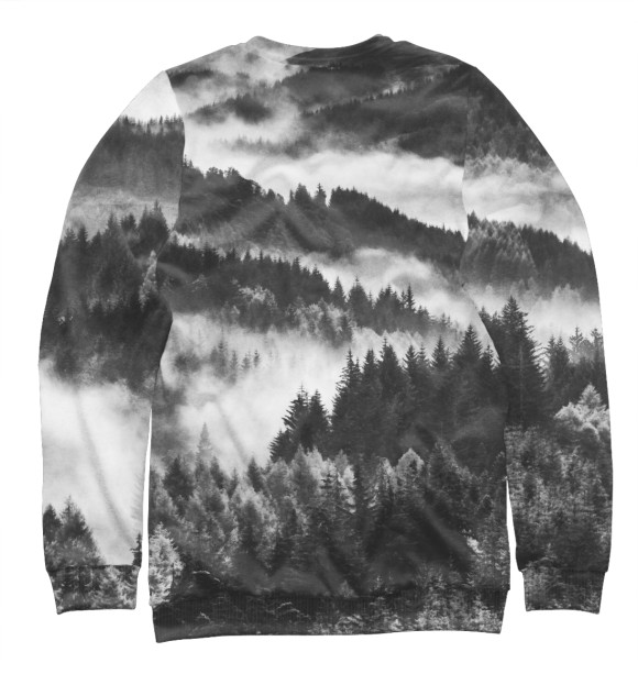 Мужской свитшот с изображением Лес и туман цвета Белый