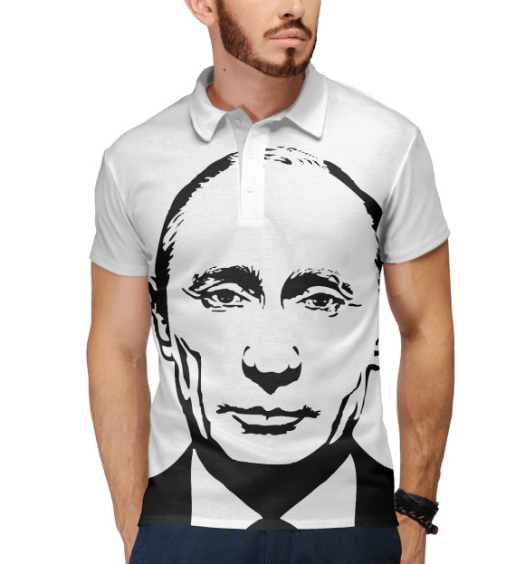Мужское поло с изображением Путин цвета Белый