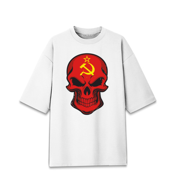 Женская футболка оверсайз с изображением Череп - СССР цвета Белый