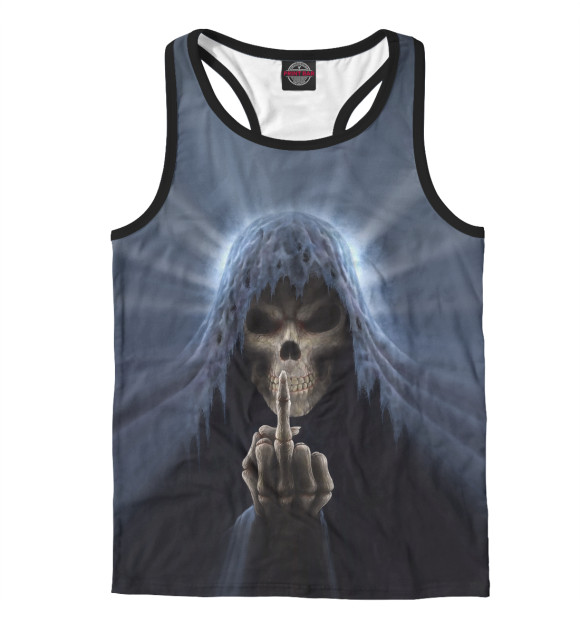 Мужская майка-борцовка с изображением Смерть показывает палец цвета Белый