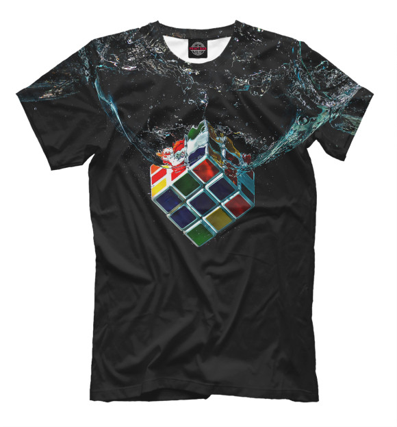 Мужская футболка с изображением Кубик Рубика в воде цвета Черный