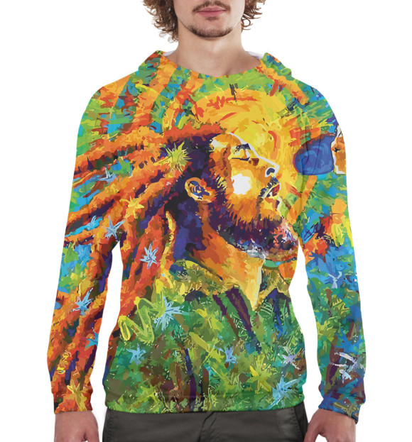 Мужское худи с изображением Bob Marley цвета Белый