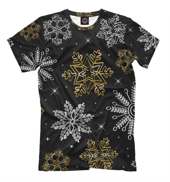 Мужская футболка с изображением Новогодние снежинки цвета Черный