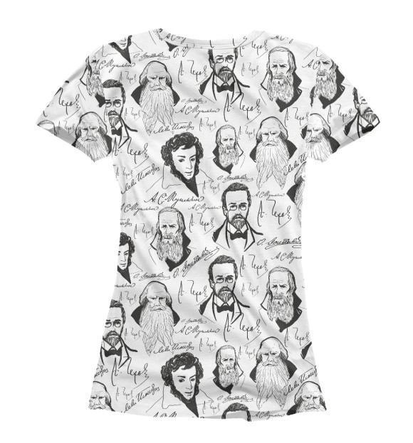Женская футболка с изображением Великие писатели-классики цвета Белый