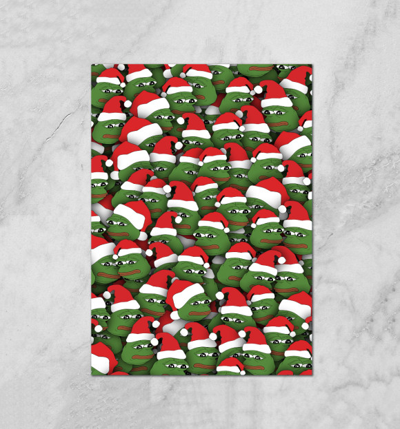 Плакат с притом Новогодние лягушки цвета Белый Плакат с изображением Новогодние лягушки цвета Белый