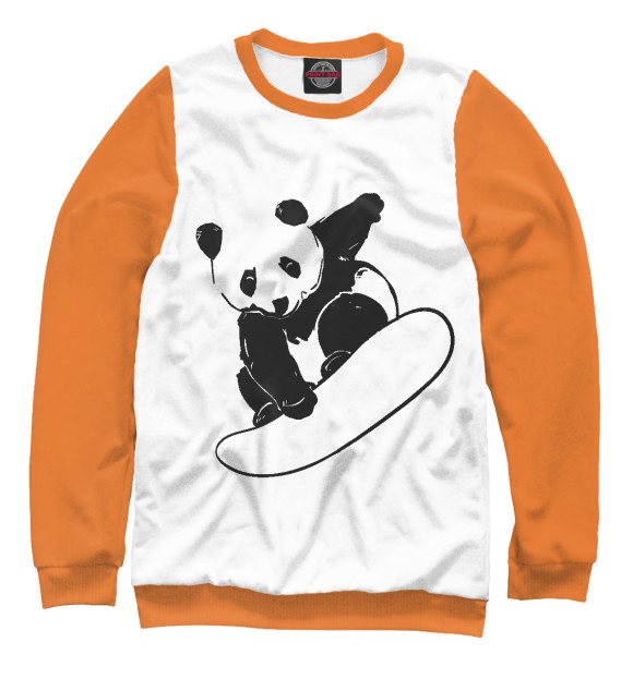 Свитшот для девочек с изображением Panda Snowboarder цвета Белый
