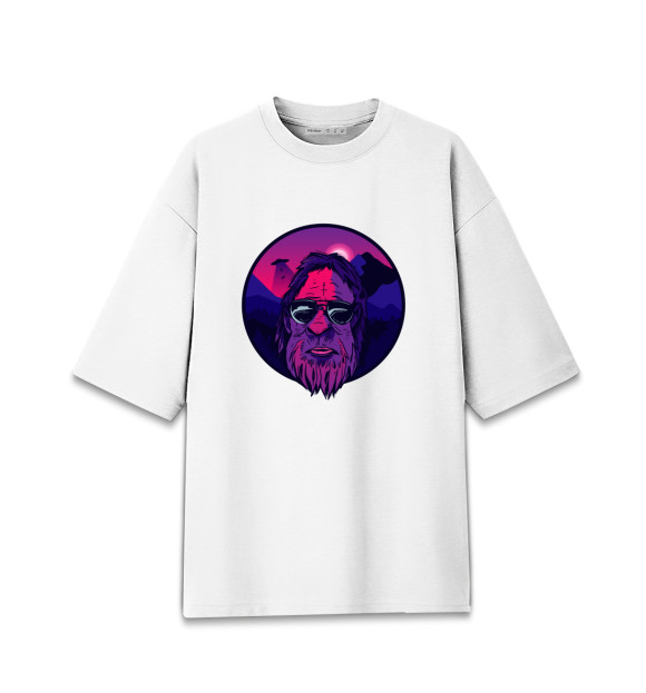 Женская футболка оверсайз с изображением Бигфут и НЛО цвета Белый