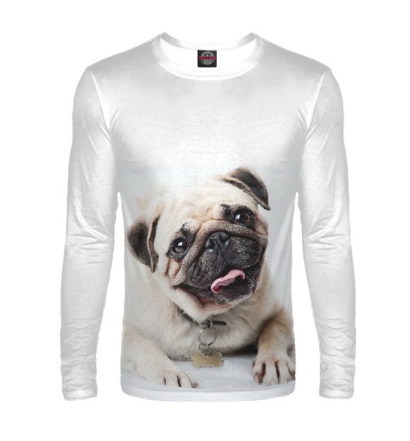Мужской лонгслив с изображением Мопс цвета Белый