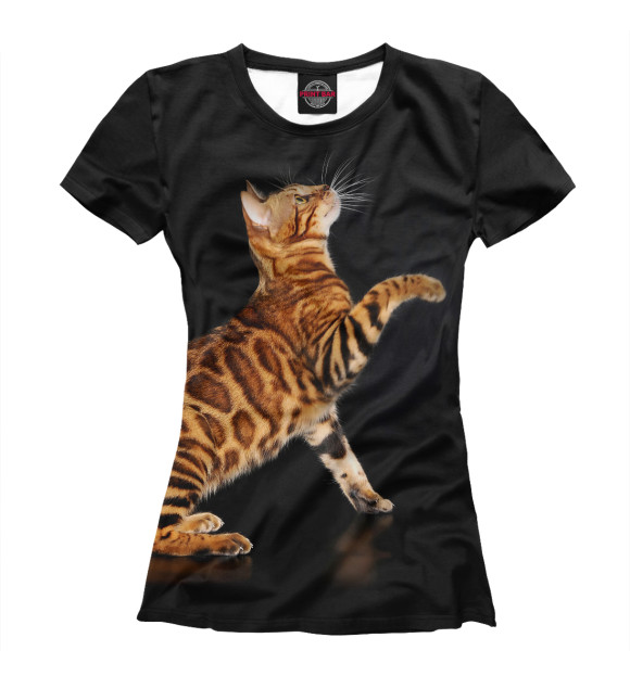 Женская футболка с изображением Леопардовый кот цвета Белый