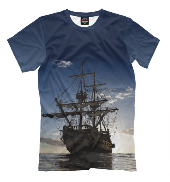 Мужская футболка с изображением Корабль цвета Молочно-белый