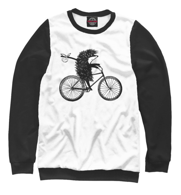 Мужской свитшот с изображением Ежик на велосипеде цвета Белый