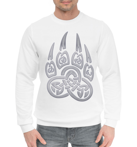 Мужской хлопковый свитшот с изображением Оберег Печать Велеса цвета Белый