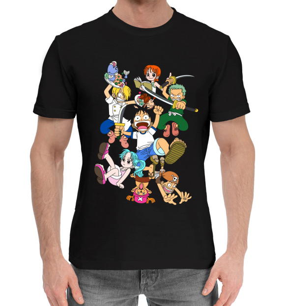 Мужская хлопковая футболка с изображением Ван Пис цвета Черный