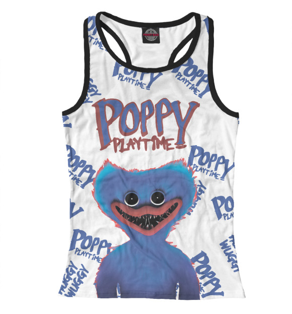 Женская майка-борцовка с притом Poppy Playtime цвета Белый Женская майка-борцовка с изображением Poppy Playtime цвета Белый