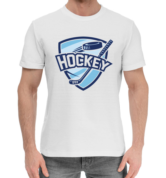 Мужская хлопковая футболка с изображением Hockey цвета Белый