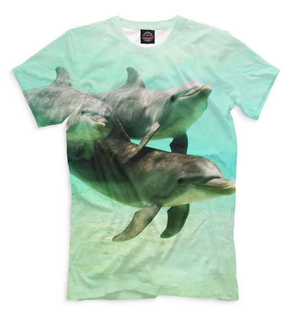 Мужская футболка с изображением Дельфины цвета Бежевый