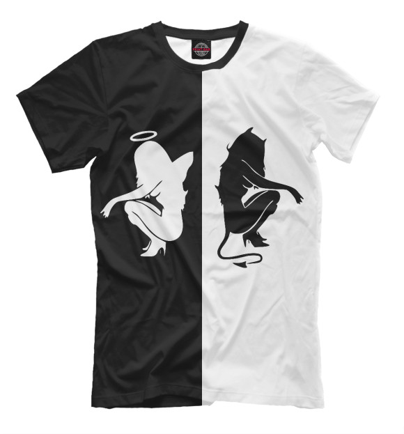 Мужская футболка с изображением Ангел и демон цвета Черный