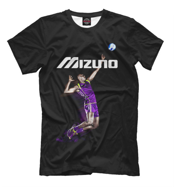 Мужская футболка с притом Volleyball (Mizuno) цвета Черный Мужская футболка с изображением Volleyball (Mizuno) цвета Черный
