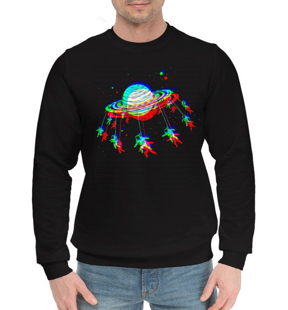 Мужской хлопковый свитшот с изображением Psychedelic Space цвета Черный