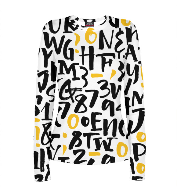 Женский лонгслив с изображением Alphabet цвета Белый