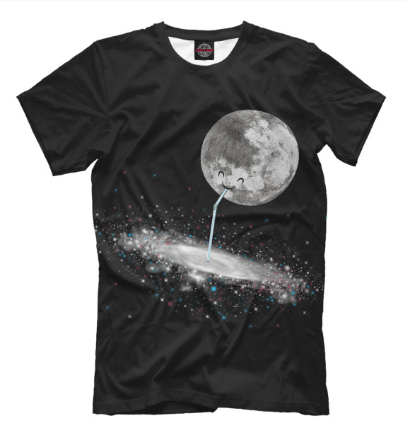 Мужская футболка с изображением Луна и Млечный Путь цвета Черный