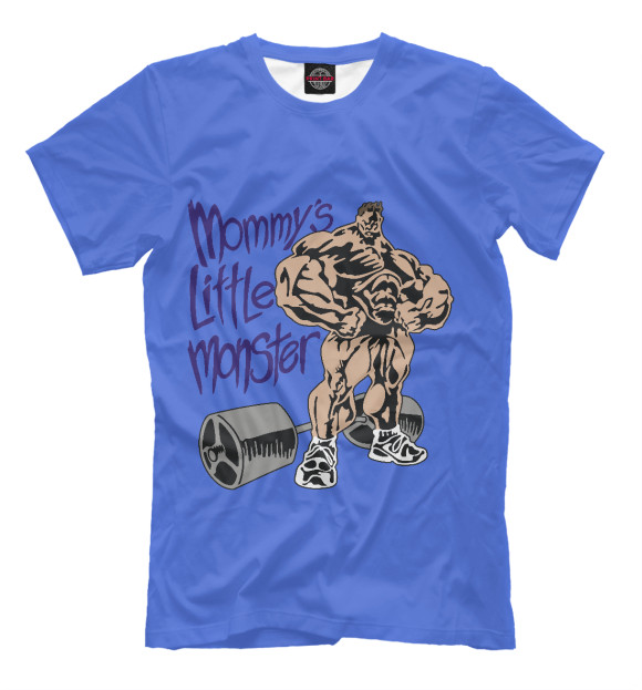 Мужская футболка с изображением Mommy's lil monster цвета Грязно-голубой