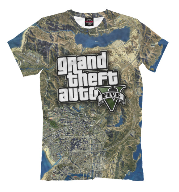 Мужская футболка с изображением Карта GTA V цвета Серый