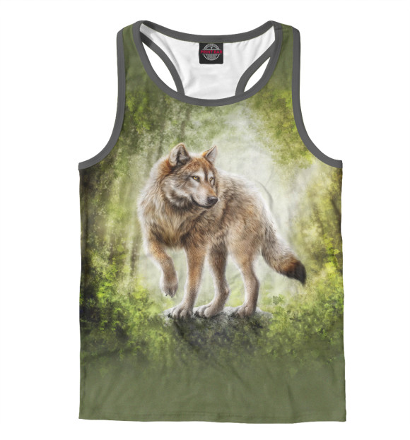 Мужская майка-борцовка с изображением Волк цвета Белый