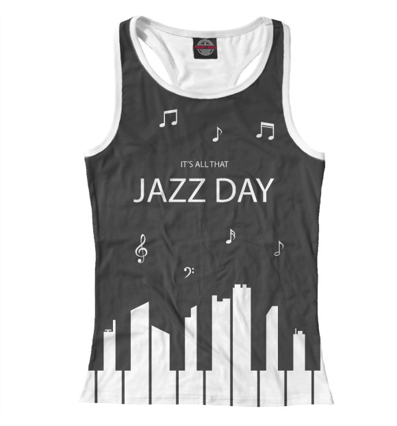 Женская майка-борцовка с притом Jazz day цвета Белый Женская майка-борцовка с изображением Jazz day цвета Белый