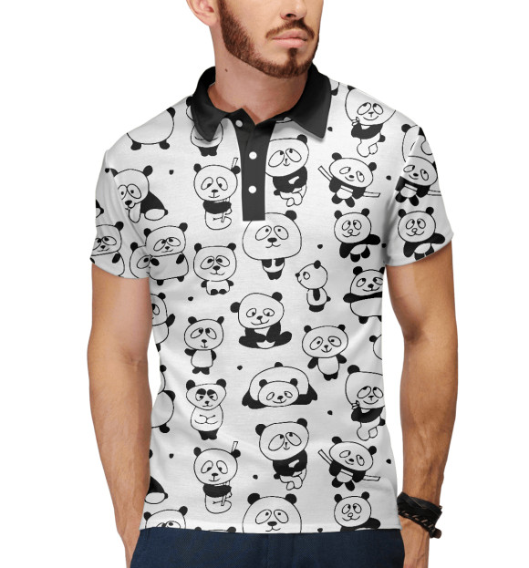 Мужское поло с изображением Панда цвета Белый