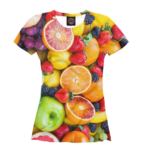 Женская футболка с изображением фруктовый винегрет цвета Белый