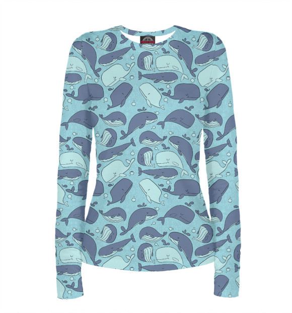 Женский лонгслив с притом Киты цвета Белый Женский лонгслив с изображением Киты цвета Белый