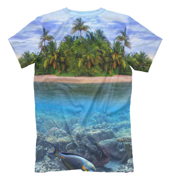 Мужская футболка с изображением Тропический остров цвета Белый