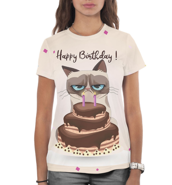 Женская футболка с изображением Happy Birthday! цвета Белый